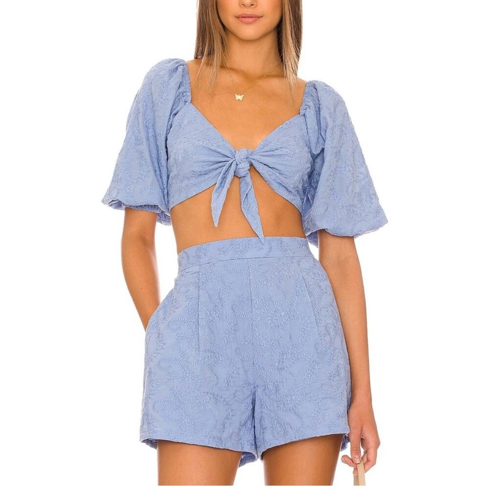 MINKPINK Light Blue Front Tie Crop Top Size Small